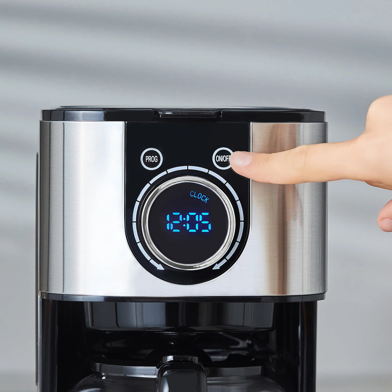 قهوه‌ساز کاراجا مدل INOX XL 2303، ظرفیت دم‌آوری بیشتر از ده فنجان با فیلتر استیل ضد زنگ، دارای صفحه گرم نگهدارنده قهوه و تعیین غلظت قهوه