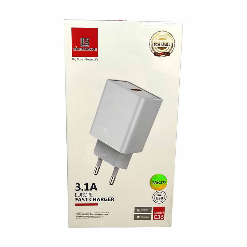 شارژر دیواری بیبوشی مدل C36 به همراه کابل تبدیل MicroUSB