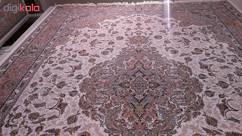 فرش ماشینی زمرد مشهد طرح 45001 زمینه کرم صورتی