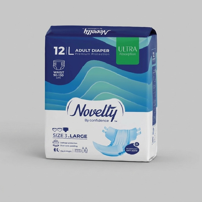 پوشینه چسبی بزرگسال ناولتی مدل Doubble سایز بزرگ بسته 12عددی