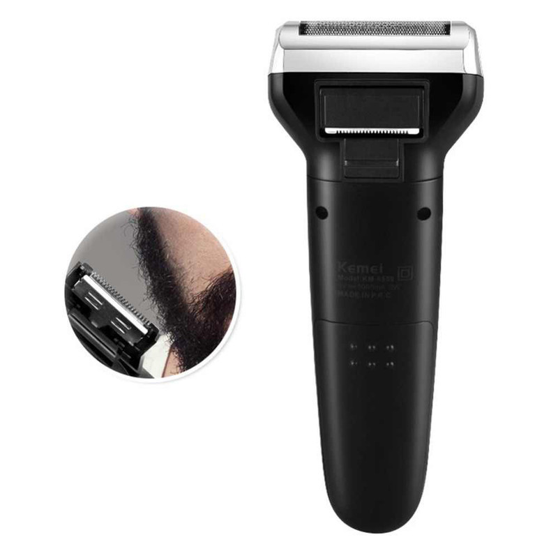ماشین اصلاح موی صورت کیمی مدل KM-6559، اصلاح به صورت صفر زن، خط زن، دارای سه سری مخصوص برای اصلاح صورت، سر، گوش و بینی، منبع انرژی با کابل USB، تکنولوژی اصلاح به صورت برش چرخشی، مدت زمان شارژ 480 دقیقه و مدت زمان استفاده پس از شارژ 60 دقیقه