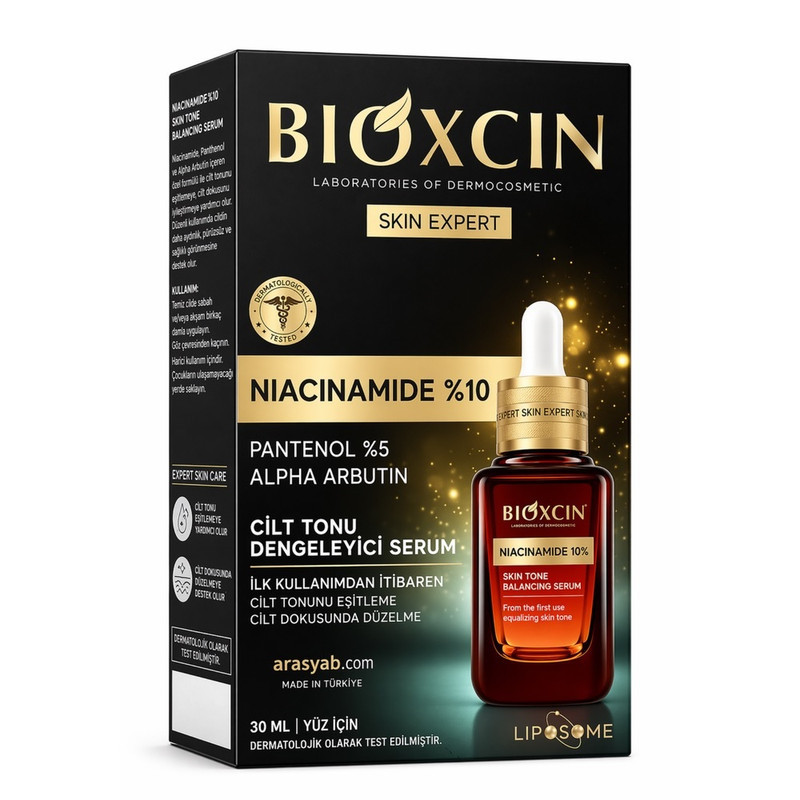 سرم ضد چروک بیوکسین مدل NIACINAMIDE 10% مناسب برای پوست آکنه‌دار حجم 30 میلی لیتر