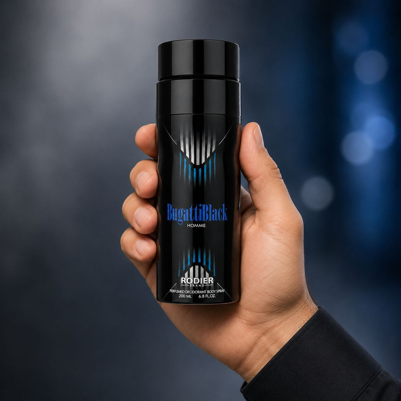 اسپری دئودورانت مردانه رودیر مدل Bugatti Blackحجم 200 میلی‌لیتر