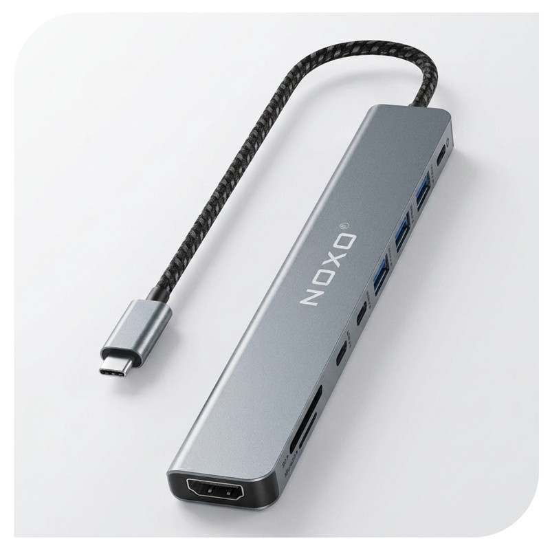 هاب 9 پورت USB-C نوکسو مدل HUB-N1 9in1 با پشتیبانی شارژ PD 100 وات، HDMI 4K، USB 3.0 و کارت‌خوان SDTF