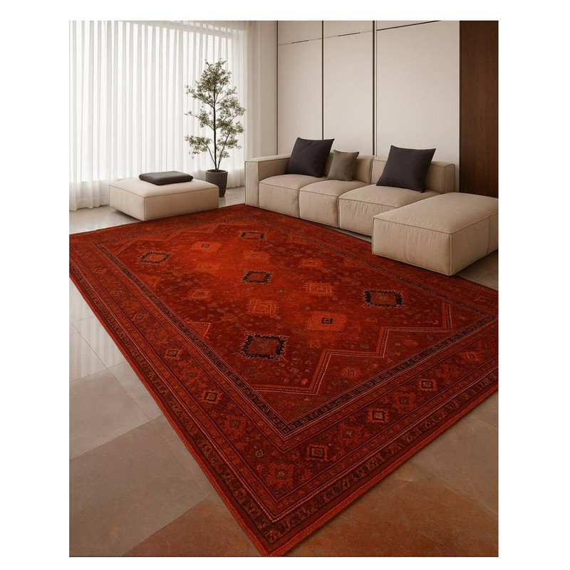 فرش ماشینی 700 شانه زمینه لاکی حاشیه لاکی مدل  بلوچ bcf کد 816