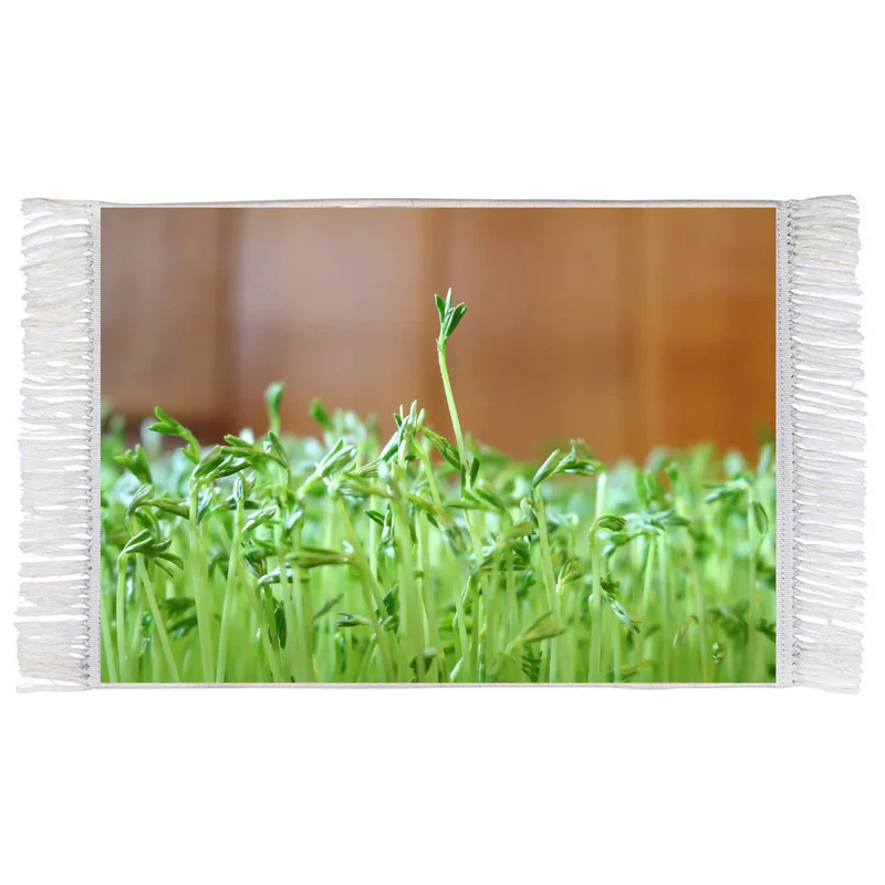 فرش ماشینی دیوارکوب اطلس آبی طرح جوانه سبز گندم مدل T1661
