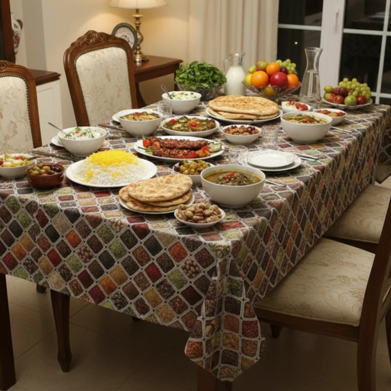 سفره ۶ نفره مدل TCA270408 طرح ادویه سایز ۱۴۰×۱۰۰ سانتیمتر