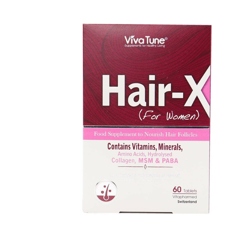 مکمل غذایی تقویت و حفظ سلامت مو بانوان ویوا تون مدل Hair-X با کلاژن هیدرولیز شده، ویتامین‌ها، آمینو اسید، بیوتین، روی، سلنیوم، MSM و PABA، تغذیه عمیق فولیکول و تقویت ریشه مو، بسته 60 عددی