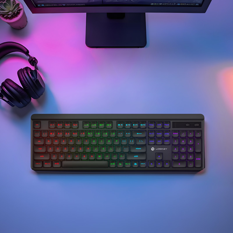 کیبورد بی سیم لاجی کی مدل K520B، سوییچ مکانیکال قرمز، Full-Size، نورپردازی RGB