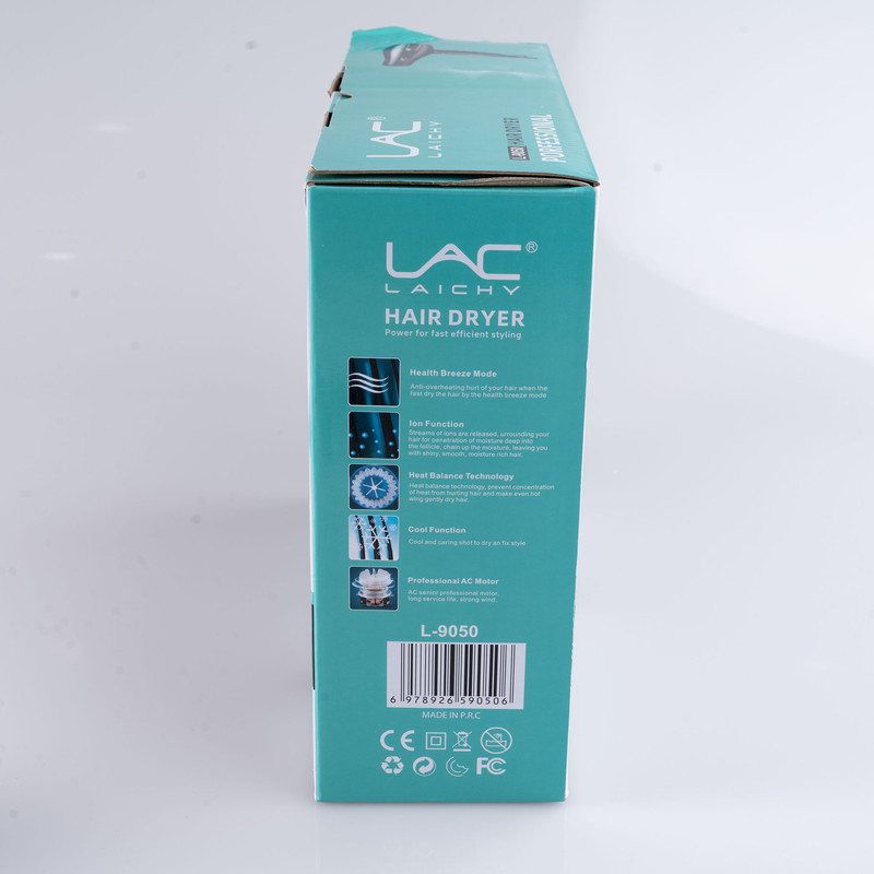سشوار حرفه‌ای 2200 وات لایچی مدل L-9050، موتور AC، وزن 990 گرم، المنت فلز، دارای سری متمرکز‌کننده باریک با ویژگی صاف‌کنندگی، با قابلیت باد سرد