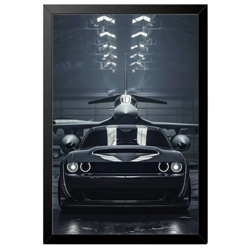 تابلو بکلیت طرح ماشین و خودرو دوج چلنجر Dodge Challenger SRT Hellcat مدل B-po2083 فریم مشکی