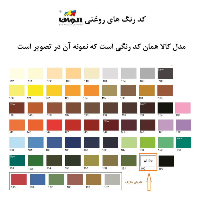 رنگ روغنی سفید مات الوان کد 100 حجم 1000 میلی لیتر