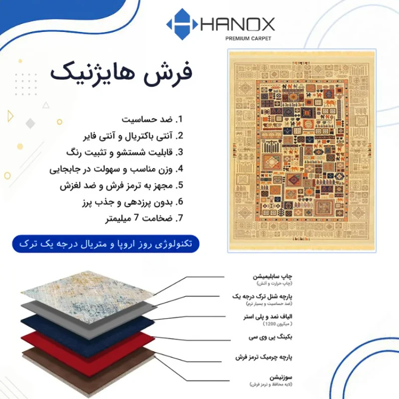 فرش ماشینی 1000 شانه هانوکس زمینه کرم حاشیه چند رنگ مدل مدرن کد HAM.976.3