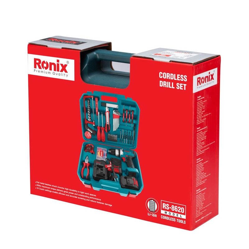 مجموعه 53 عددی دریل پیچ‌گوشتی شارژی چکشی رونیکس مدل  RS-8620