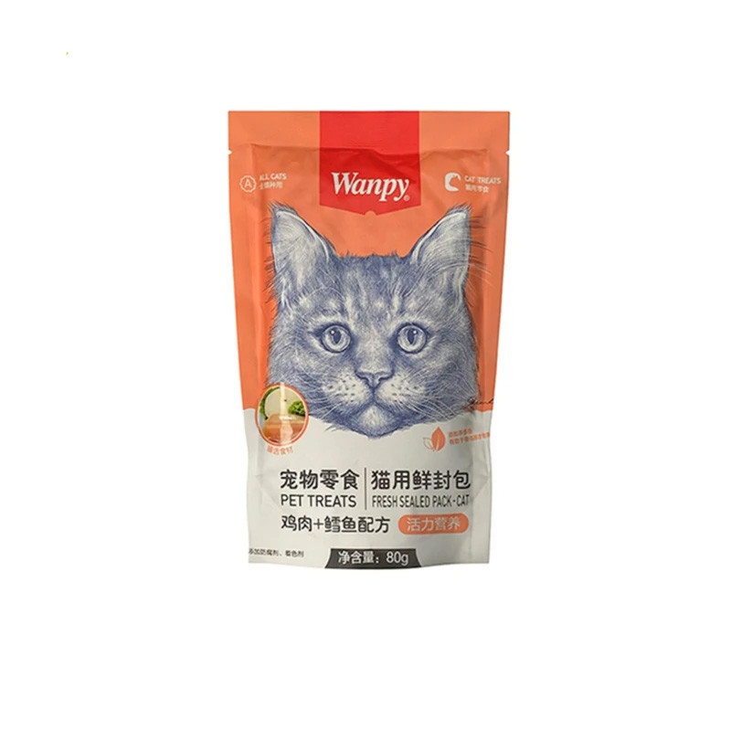 تشویقی گربه ونپی مدل سفارش چین با طعم پوچ مرغ و ماهی کاد وزن 80 گرم