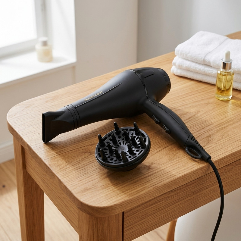 سشوار سیلور کرست مدل SC-D013 با موتور AC، توان 5000 وات، فناوری تولید یون، تنظیم دما و سرعت در 2 حالت و همراه با دیفیوزر و نازل متمرکزکننده