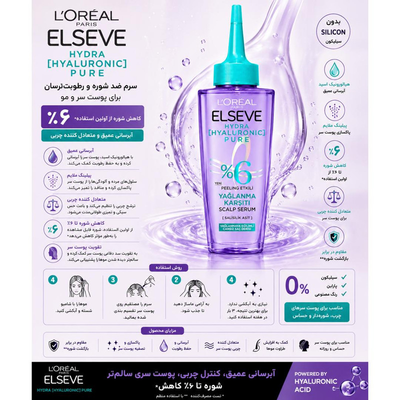سرم مو لورآل مدل Hydra Hyaluronic Pure مناسب برای موهای چرب حجم 102 میلی لیتر
