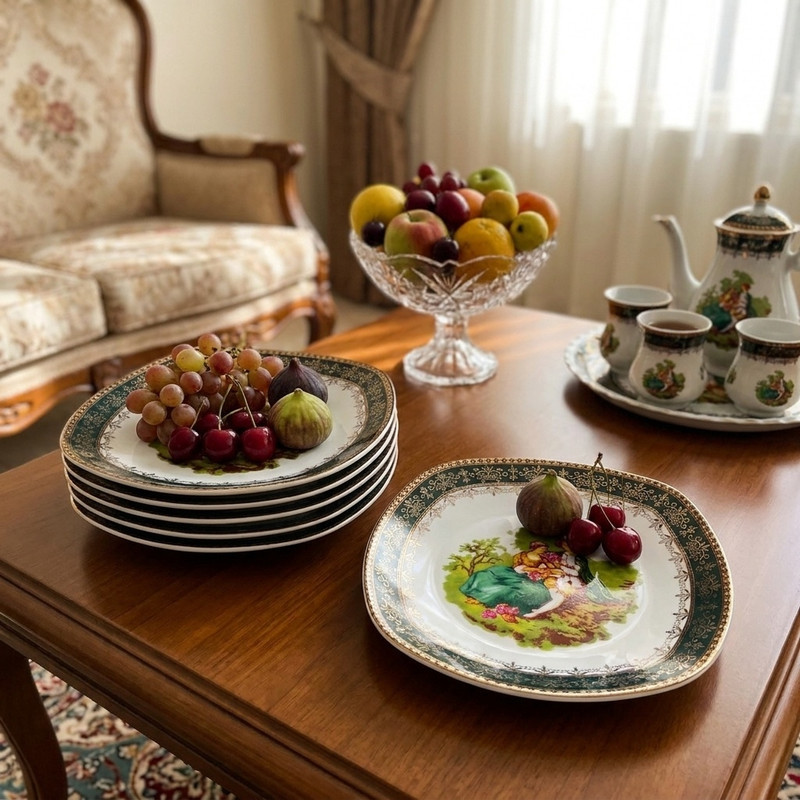 بشقاب میوه خوری چینی پردیس کاشان مدل لیلی و مجنون بسته شش عددی