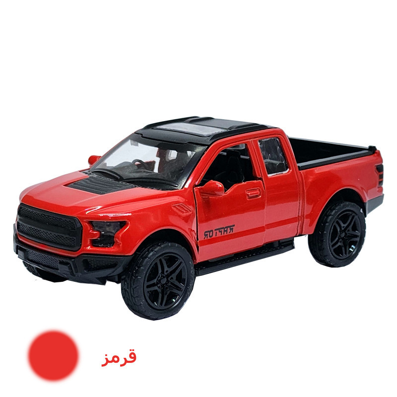ماشین بازی آفرود فلزی طرح فورد RAPTOR عقب‌کش با در و صندوق بازشو، چراغ و افکت صوتی، طراحی دقیق و حرکت جلو و عقب