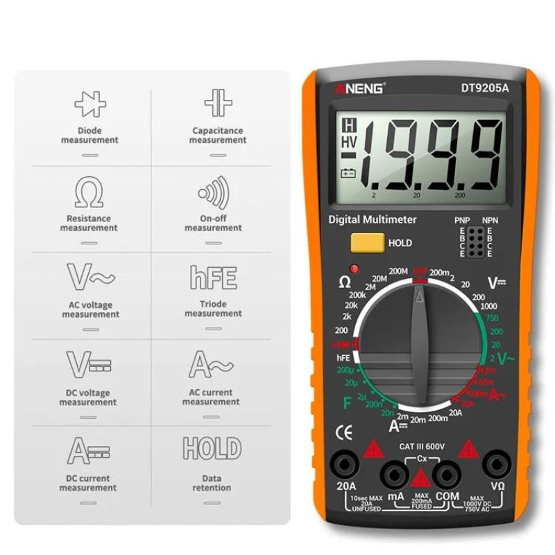 مولتی متر دیجیتال آننگ مدل DT9205A