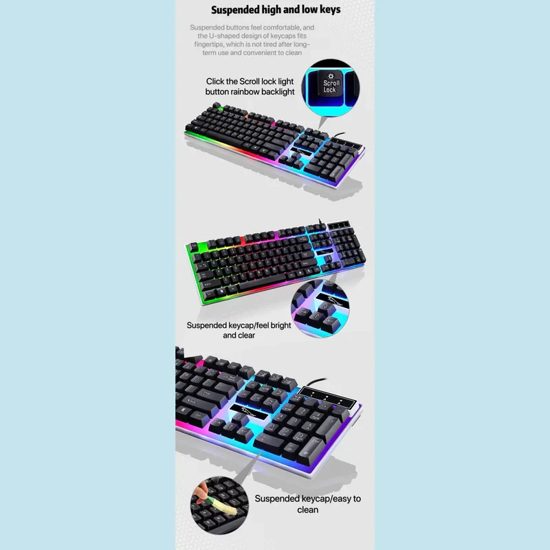 کیبورد و ماوس گیمینگ مدل G21B، سوییچ ممبران، Full-size، نورپردازی RGB