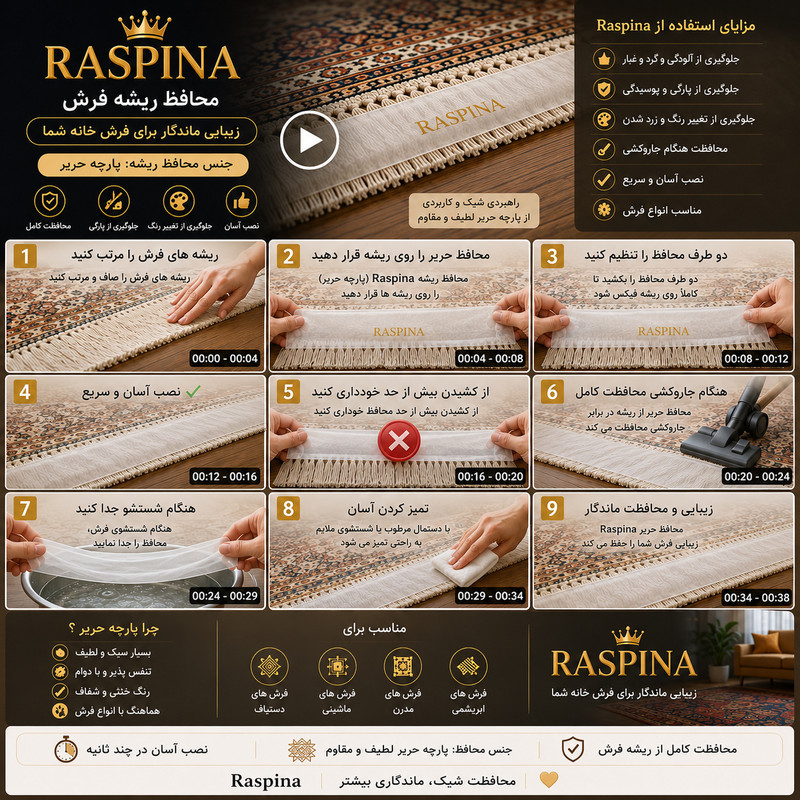 محافظ ریشه فرش راسپینا مدل 1 متری مجموعه دو عددی