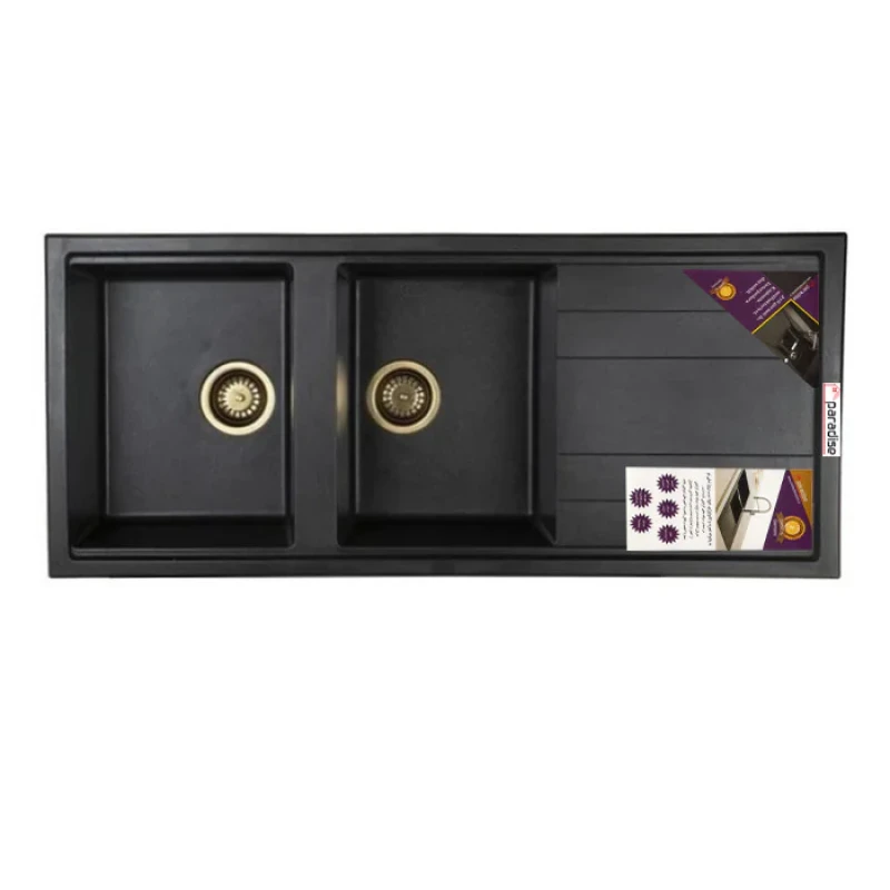 سینک ظرفشویی گرانیت توکار دو لگنه پارادایز مدل TURKEY-214-BLACKAKLIL