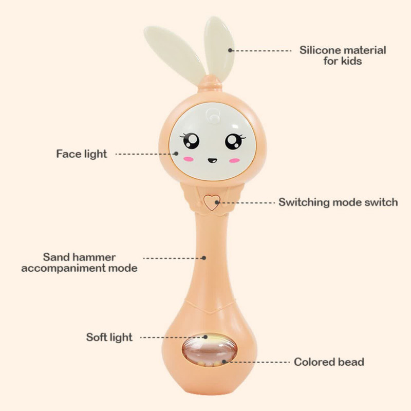 جغجغه ناب سل مدل دستی دندان گیر چراغدار موزیکال خرگوش بامزه  کد Funny rabbit teething hand rattle