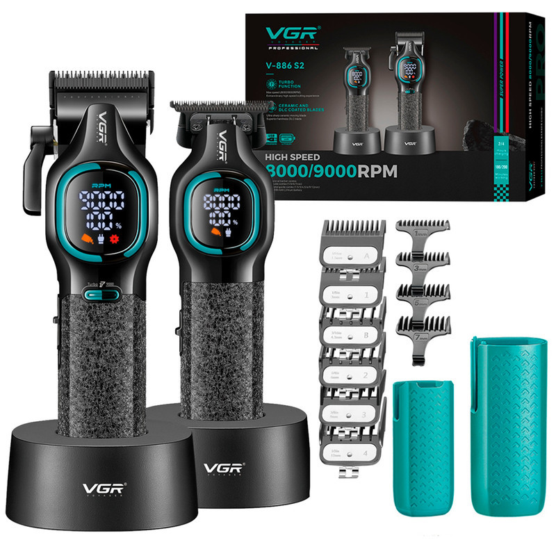 ماشین اصلاح موی سر و صورت شارژی وی جی ار مدل V-886 S2 مجموعه 2 عددی