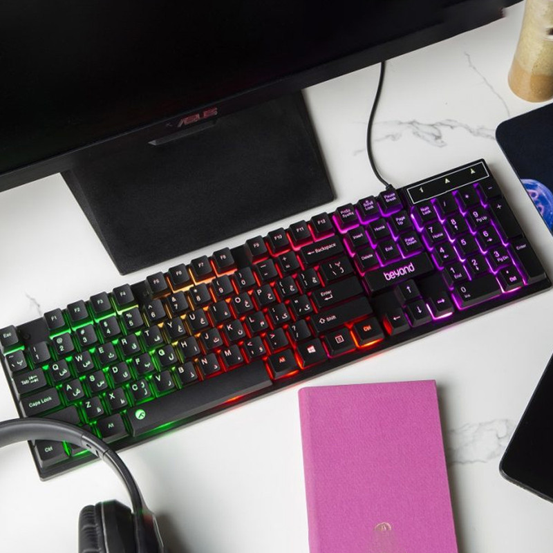 کیبورد بیاند مدل BK-7120 RGB، سوئیچ ممبران، Full-Size، نورپردازی LED RGB