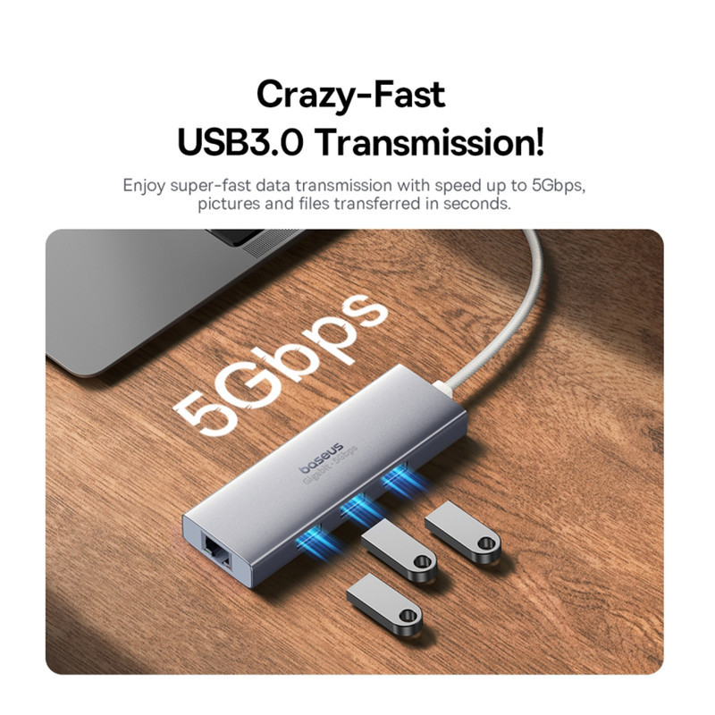 هاب 4 پورت Usb2 باسئوس مدل AirJoy Series-WKQX070001 25cm