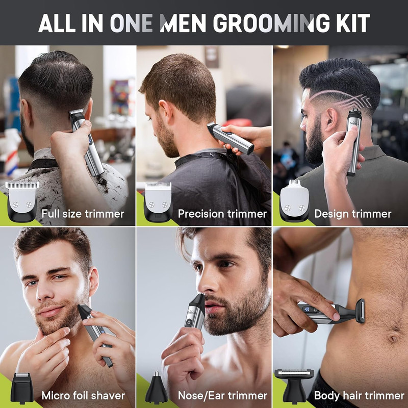 ماشین اصلاح موی سر و صورت برایتاپ مدل YH-7282 با تیغه استیل ضد زنگ، قابلیت تنظیم سرعت و طول اصلاح در 10 حالت، ضد آب با استاندارد IPX6، باتری قابل شارژ با نمایشگر LCD و عملکرد توربو، همراه 8 شانه متنوع و سری قابل تعویض برای اصلاح سر، صورت و بدن