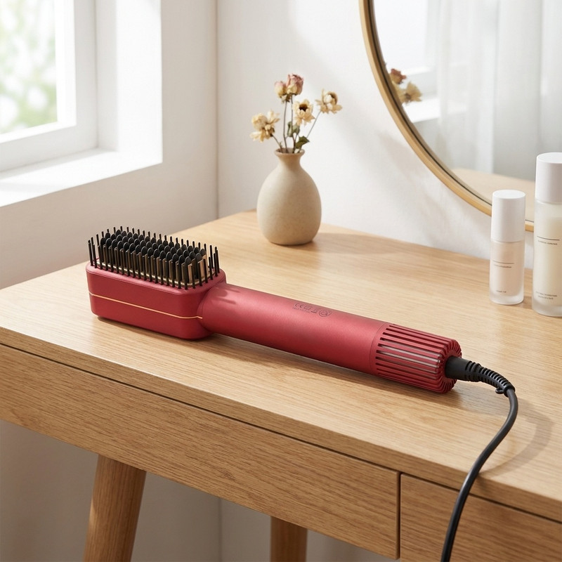 سشوار برس‌دار حالت‌دهنده 100 وات رومئو مدل RM-7878، موتور AC، وزن 390 گرم، المنت تیتانیوم، با ویژگی صاف‌کنندگی، با قابلیت تنظیم دما