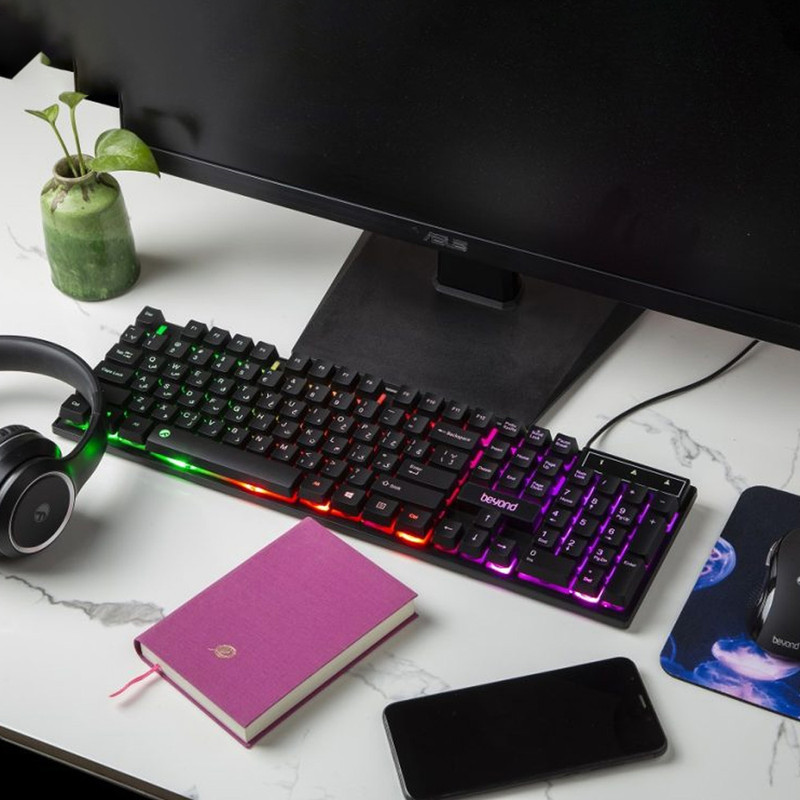 کیبورد بیاند مدل BK-7120 RGB، سوئیچ ممبران، Full-Size، نورپردازی LED RGB
