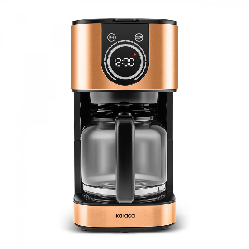قهوه‌ساز کاراجا مدل INOX XL 2303، ظرفیت دم‌آوری بیشتر از ده فنجان با فیلتر استیل ضد زنگ، دارای صفحه گرم نگهدارنده قهوه و تعیین غلظت قهوه