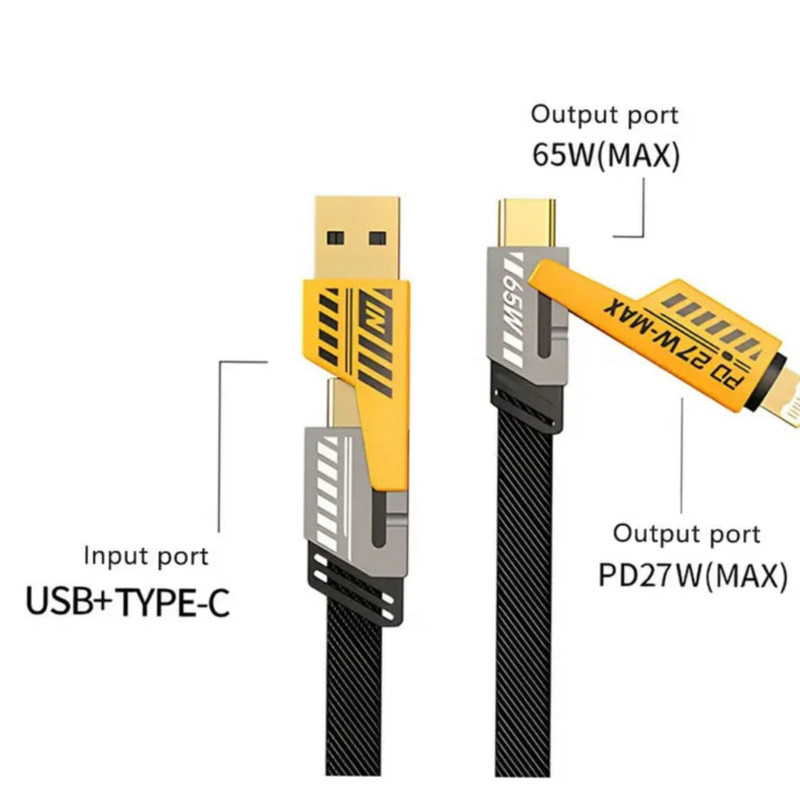 کابل تبدیل USBUSB-C به لایتنینگUSB-C اچ تی ام مدل 4in1 طول 1.2 متر