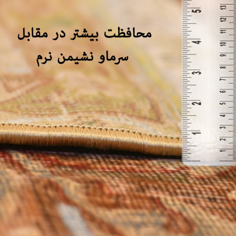 فرش ماشینی 1200 شانه فرش صرافیان زمینه آجری حاشیه آجری مدل گل