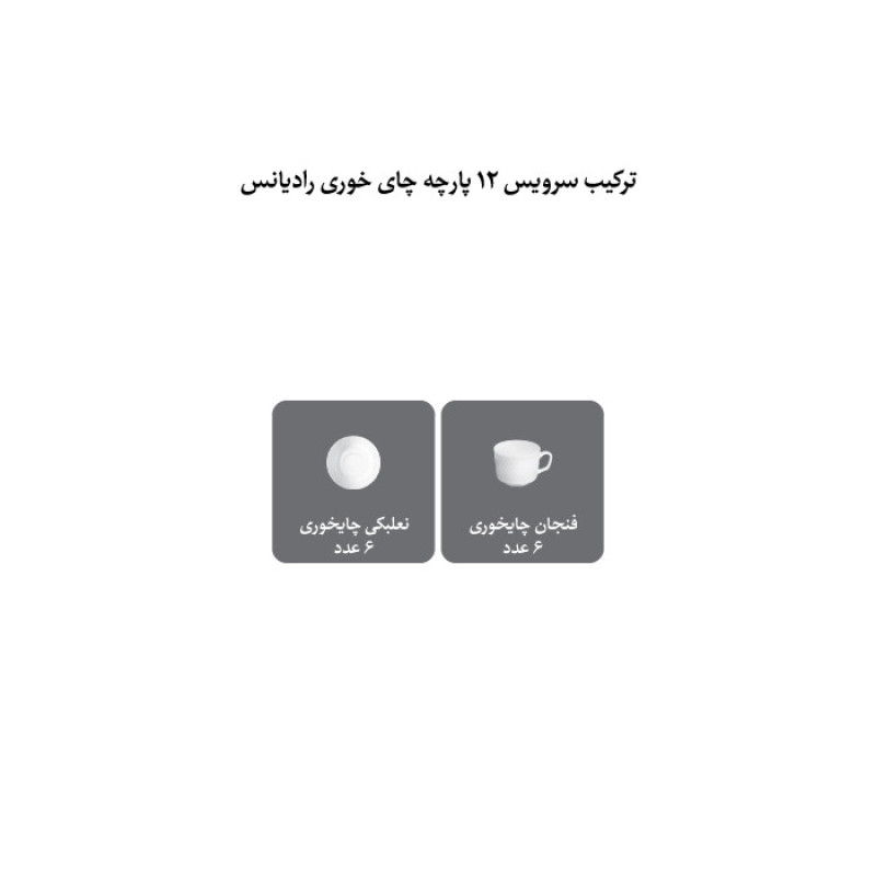 ست فنجان و نعلبکی 12 پارچه 6 نفره چینی زرین ایران مدل چای خوری رادیانس 8 زرین درجه عالی