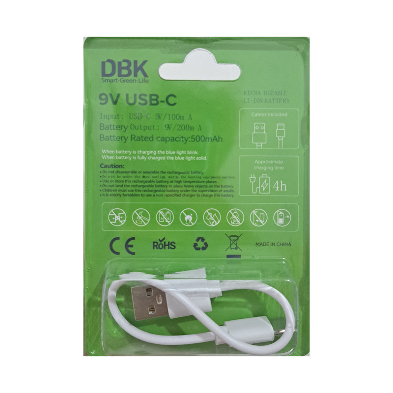 باتری کتابی قابل شارژ دی بی کی مدل USB-TYPE C LI-ION 9V