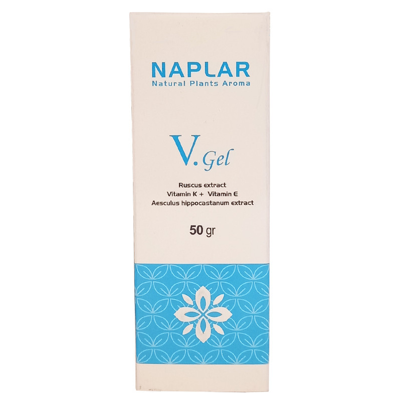 ژل موضعی واریس ناپلار مدل V-gel حجم 50 میلی‌لیتر حاوی عصاره کوله خاس و شاه بلوط هندی، تقویت‌کننده عروق سیاهرگی، کاهش‌دهنده درد، التهاب و سنگینی پا، مناسب انواع پوست و حاوی ویتامین K