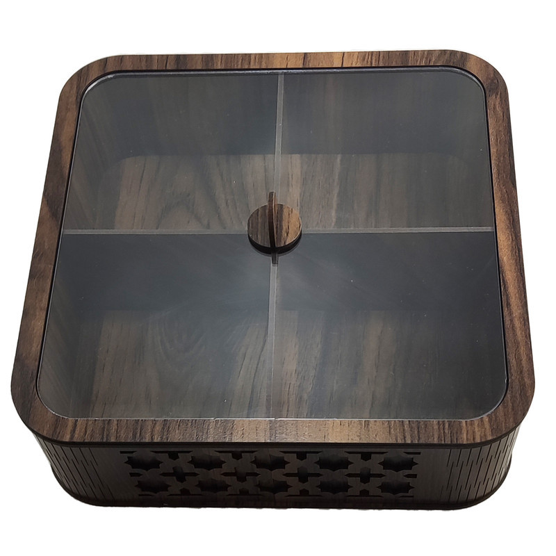جعبه پذیرایی مدل LZ-1 با بدنه MDF و در پلکسی، مناسب نگهداری آجیل، دمنوش و شکلات، مقاوم در برابر نفوذ گرد و غبار