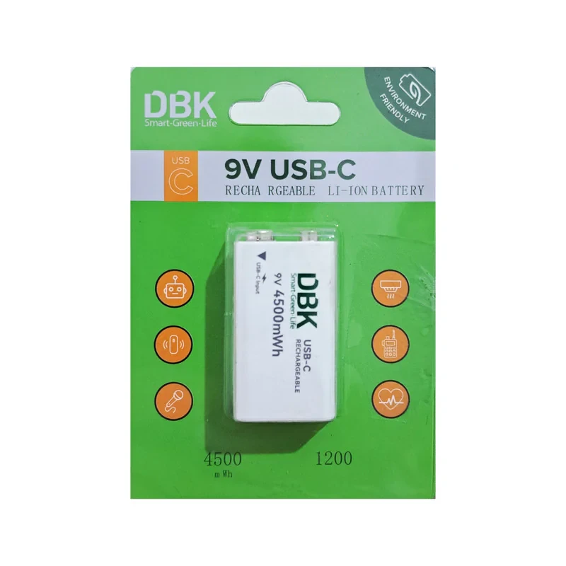 باتری کتابی قابل شارژ دی بی کی مدل USB-TYPE C LI-ION 9V
