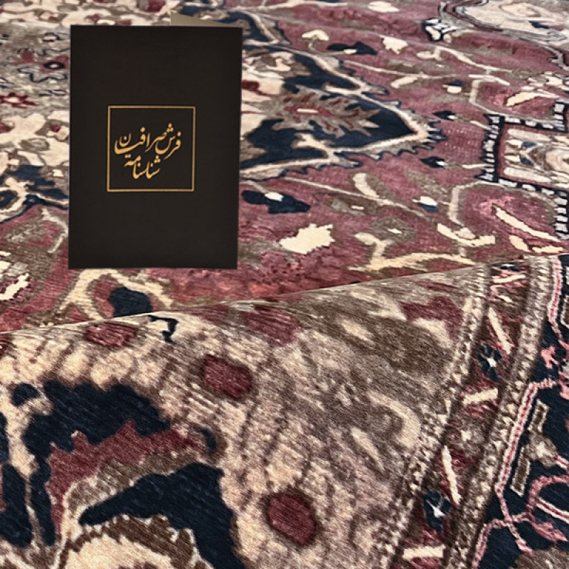 فرش ماشینی 1200 شانه فرش صرافیان زمینه قرمز حاشیه مشکی مدل فریال