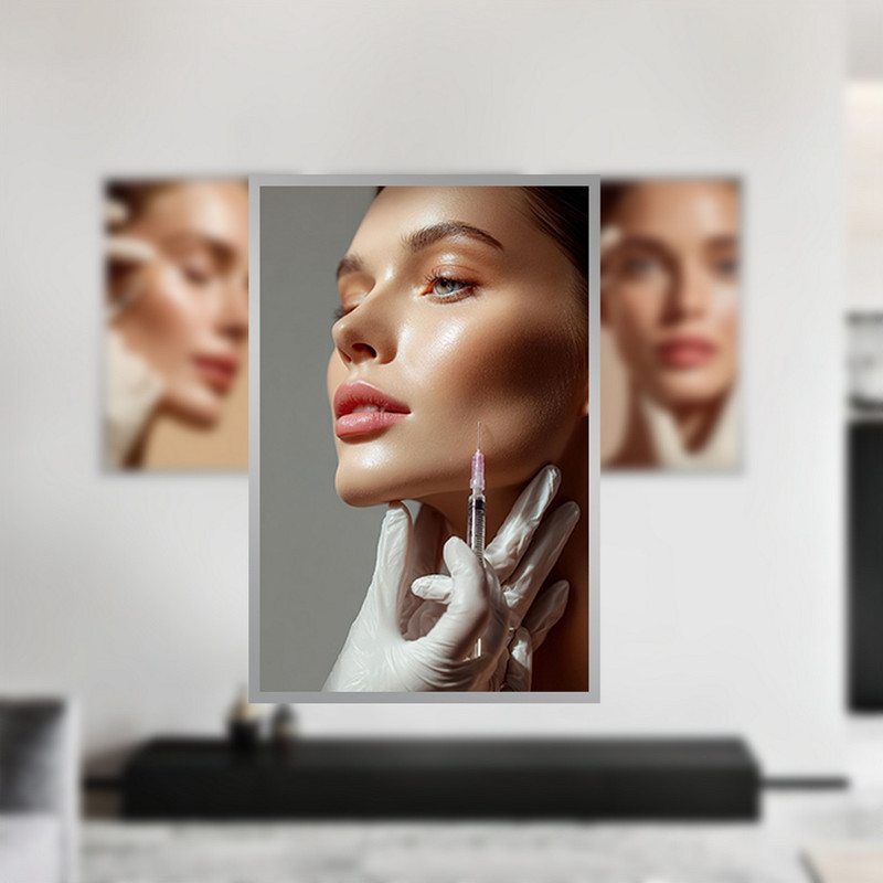 تابلو بکلیت طرح سالن زیبایی و بوتاکس صورت مدل SI-4079 فریم نقره ای مجموعه 3 عددی