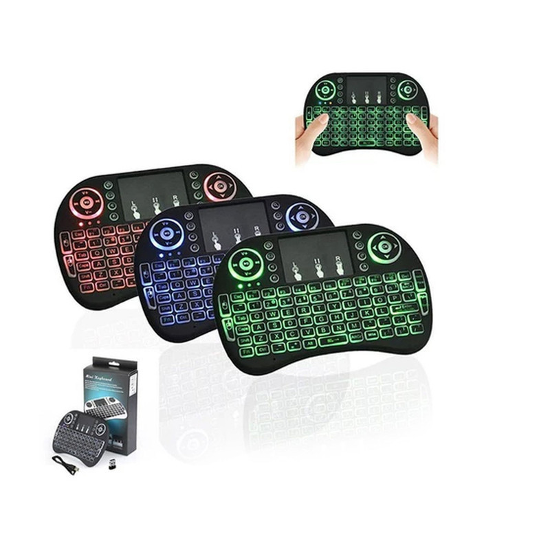 مینی کیبورد بی سیم مدل i8 Backlit، دارای تاچ پد، دارای نورپردازی تک رنگ