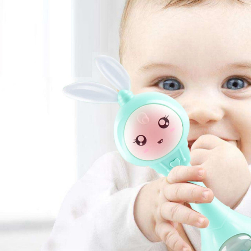 جغجغه ناب سل مدل دستی دندان گیر چراغدار موزیکال خرگوش بامزه  کد Funny rabbit teething hand rattle