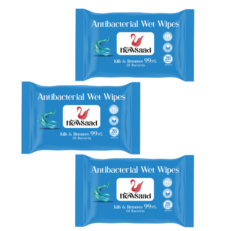 دستمال مرطوب نیوساد مدل AntiBacterial-W3 سه بسته 28 عددی