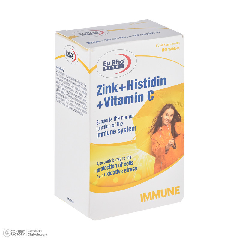 کپسول زینک، ویتامین سی و هیستیدین یوروویتال - 395 میلی گرم بسته 60 عددی