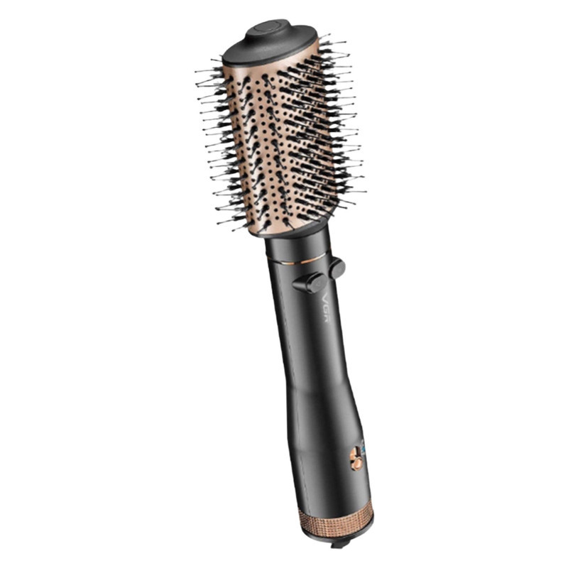 سشوار برس‌دار چرخشی 800 وات وی جی ار مدل V-494، موتور DC، وزن 300 گرم، المنت فلز، با قابلیت باد سرد، فناوری تولید یون، با قابلیت سیم گردان