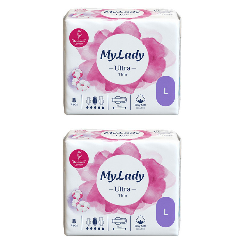 نوار بهداشتی بالدار نازک روز و شب مای لیدی مدل Silky Soft سایز بزرگ دو بسته 8 عددی
